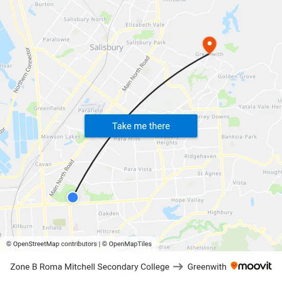 Zone B Roma Mitchell Secondary College to Greenwith map