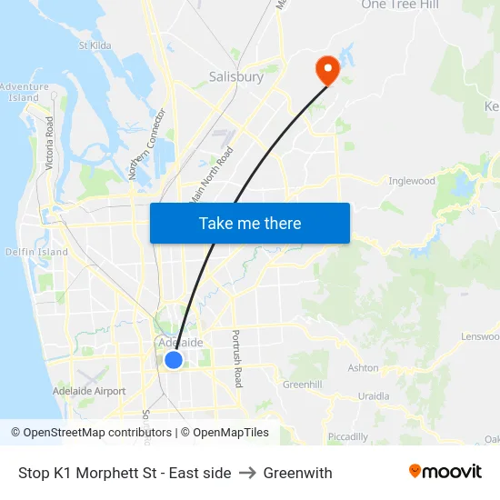 Stop K1 Morphett St - East side to Greenwith map