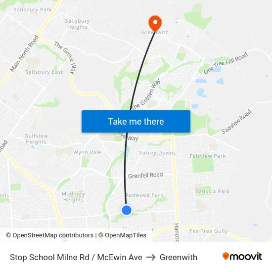 Stop School Milne Rd / McEwin Ave to Greenwith map
