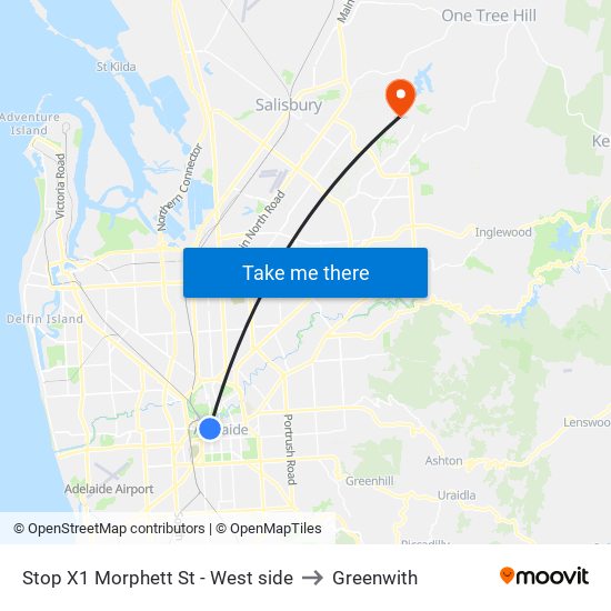 Stop X1 Morphett St - West side to Greenwith map