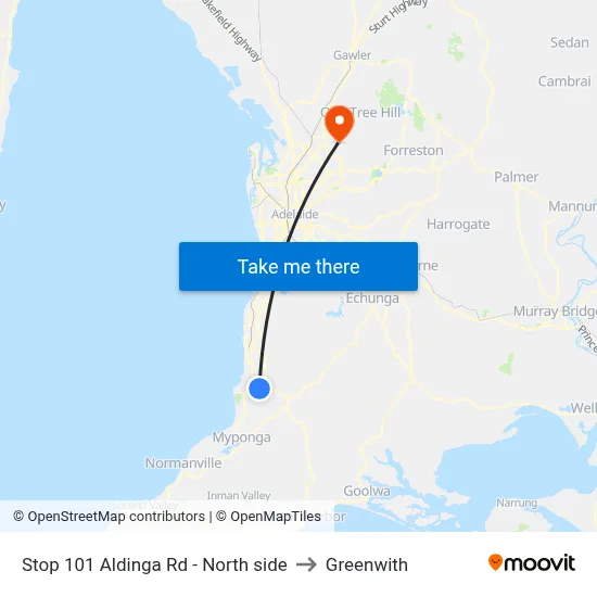 Stop 101 Aldinga Rd - North side to Greenwith map