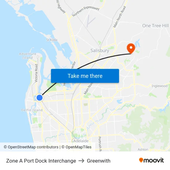 Zone A Port Dock Interchange to Greenwith map