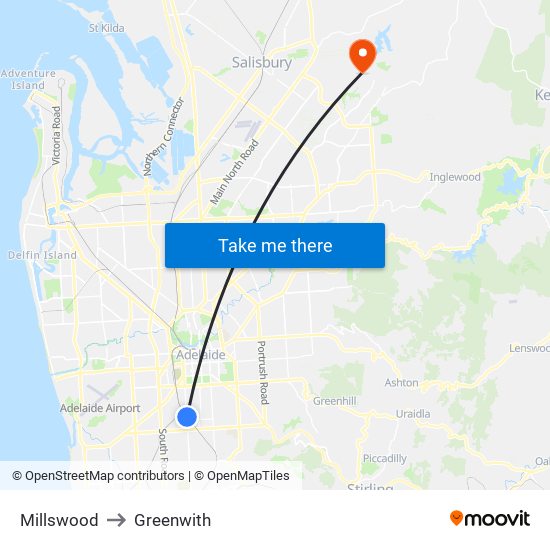 Millswood to Greenwith map