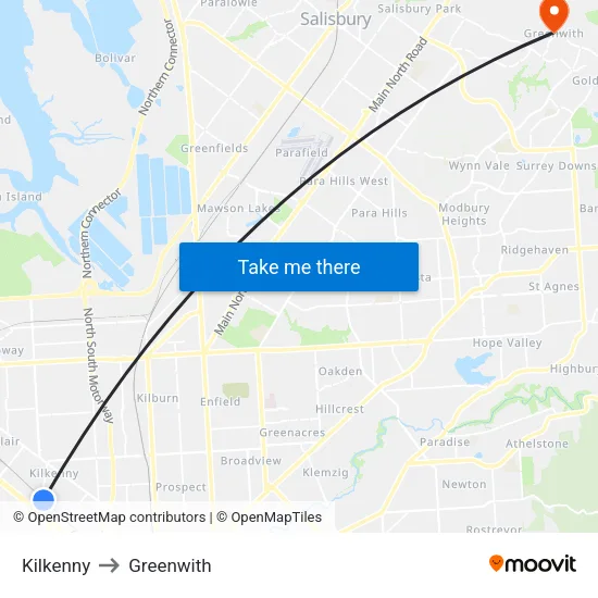 Kilkenny to Greenwith map