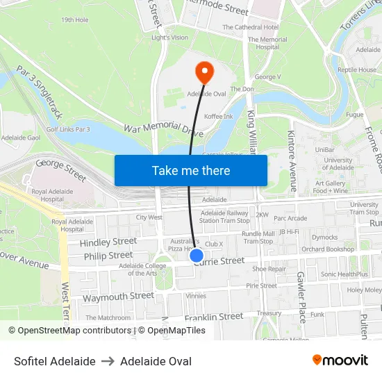 Sofitel Adelaide to Adelaide Oval map