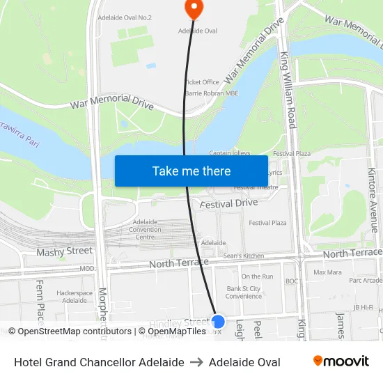 Hotel Grand Chancellor Adelaide to Adelaide Oval map