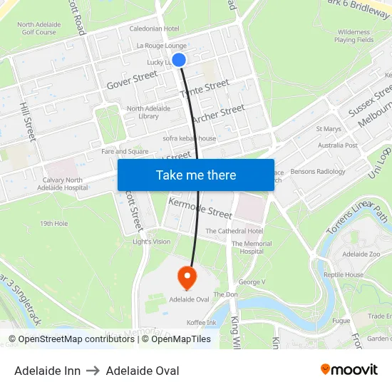 Adelaide Inn to Adelaide Oval map