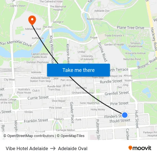 Vibe Hotel Adelaide to Adelaide Oval map