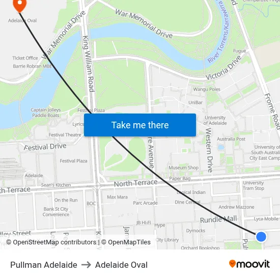 Pullman Adelaide to Adelaide Oval map