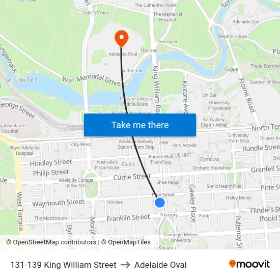 131-139 King William Street to Adelaide Oval map