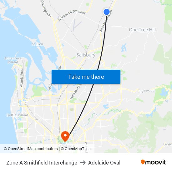 Zone A Smithfield Interchange to Adelaide Oval map