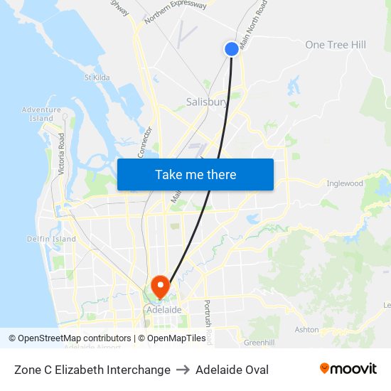 Zone C Elizabeth Interchange to Adelaide Oval map