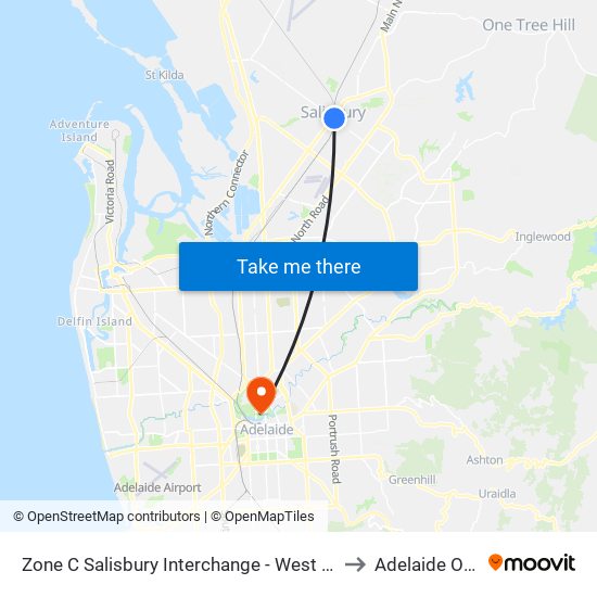 Zone C Salisbury Interchange - West Side to Adelaide Oval map