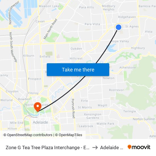 Zone G Tea Tree Plaza Interchange - East side to Adelaide Oval map