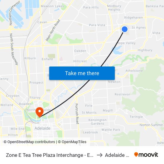 Zone E Tea Tree Plaza Interchange - East side to Adelaide Oval map