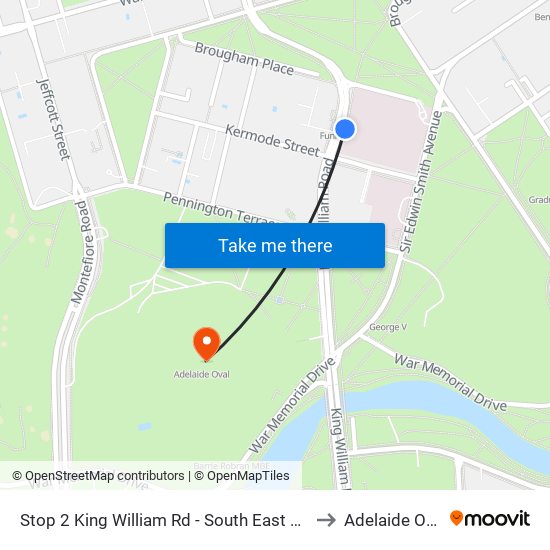 Stop 2 King William Rd - South East side to Adelaide Oval map