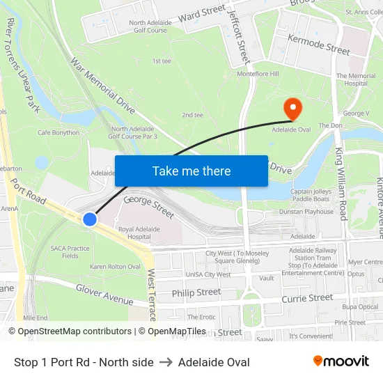 Stop 1 Port Rd - North side to Adelaide Oval map