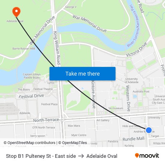 Stop B1 Pulteney St - East side to Adelaide Oval map