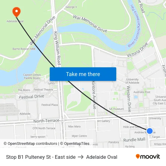 Stop B1 Pulteney St - East side to Adelaide Oval map