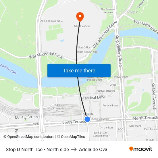 Stop D North Tce - North side to Adelaide Oval map