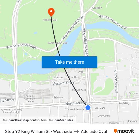 Stop Y2 King William St - West side to Adelaide Oval map