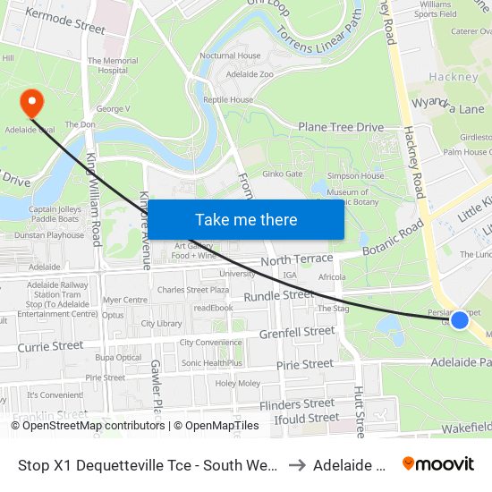 Stop X1 Dequetteville Tce - South West side to Adelaide Oval map