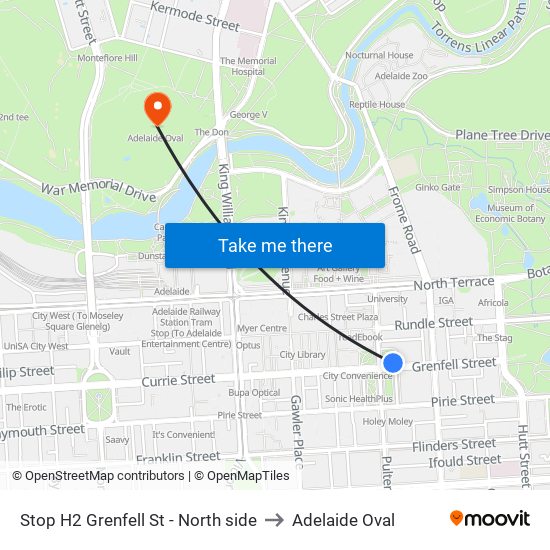 Stop H2 Grenfell St - North side to Adelaide Oval map