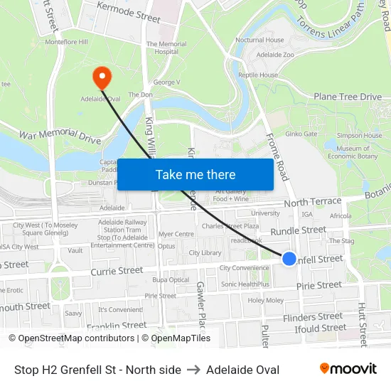 Stop H2 Grenfell St - North side to Adelaide Oval map