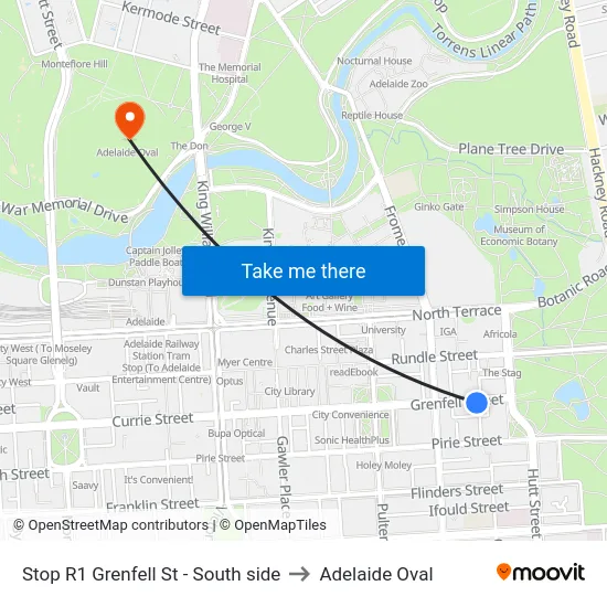 Stop R1 Grenfell St - South side to Adelaide Oval map
