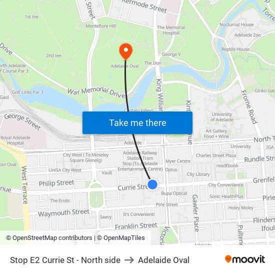Stop E2 Currie St - North side to Adelaide Oval map