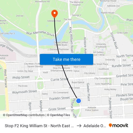 Stop F2 King William St - North East side to Adelaide Oval map