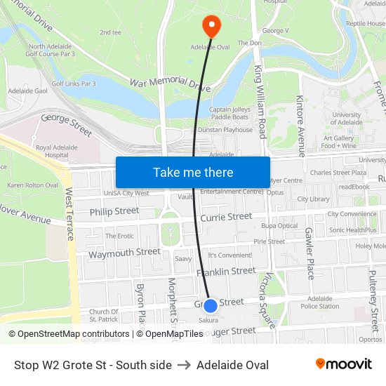 Stop W2 Grote St - South side to Adelaide Oval map