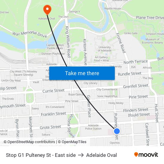 Stop G1 Pulteney St - East side to Adelaide Oval map