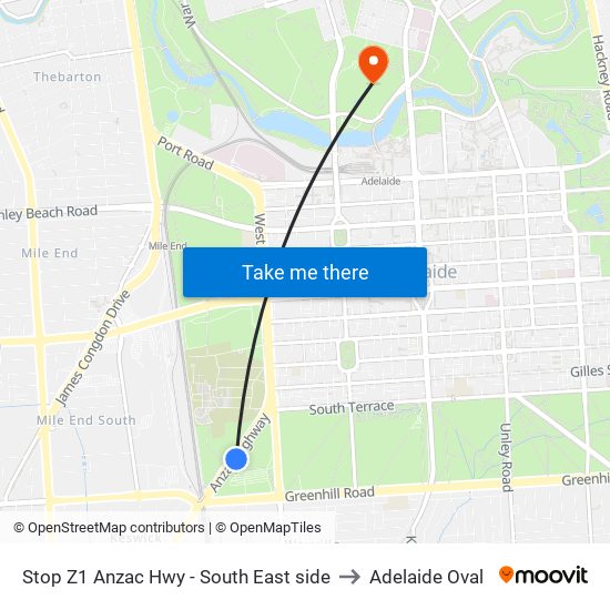 Stop Z1 Anzac Hwy - South East side to Adelaide Oval map