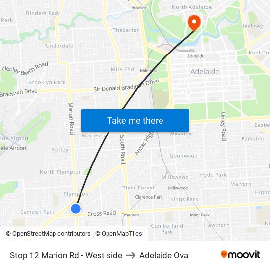 Stop 12 Marion Rd - West side to Adelaide Oval map