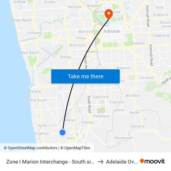 Zone I Marion Interchange - South side to Adelaide Oval map