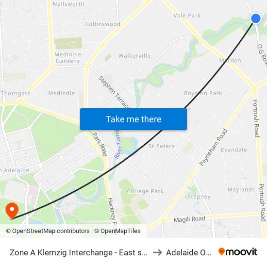 Zone A Klemzig Interchange - East side to Adelaide Oval map