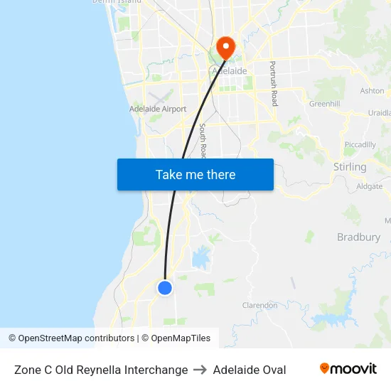 Zone C Old Reynella Interchange to Adelaide Oval map