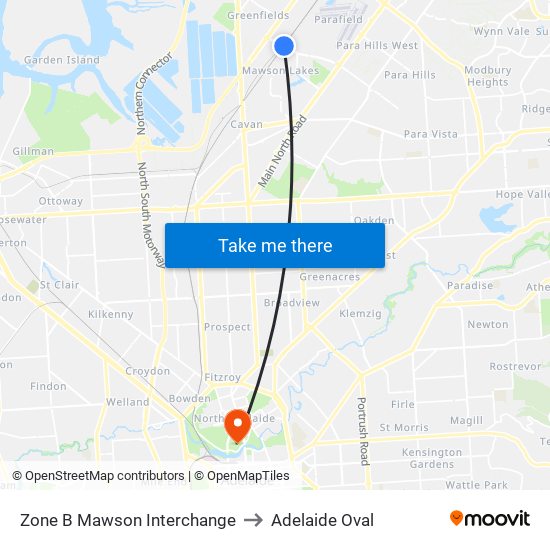 Zone B Mawson Interchange to Adelaide Oval map