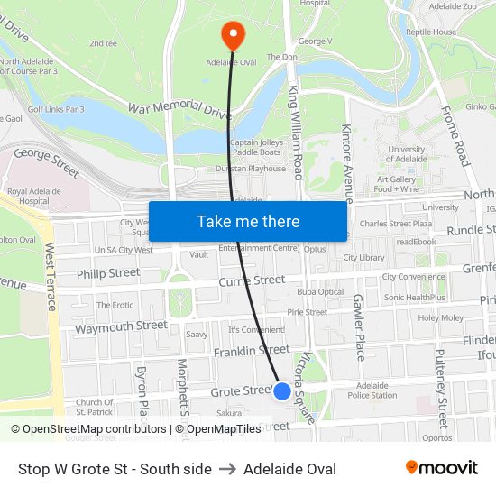 Stop W Grote St - South side to Adelaide Oval map