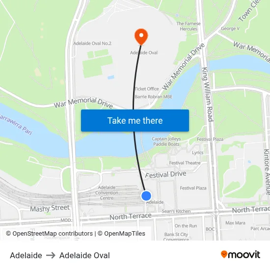 Adelaide to Adelaide Oval map
