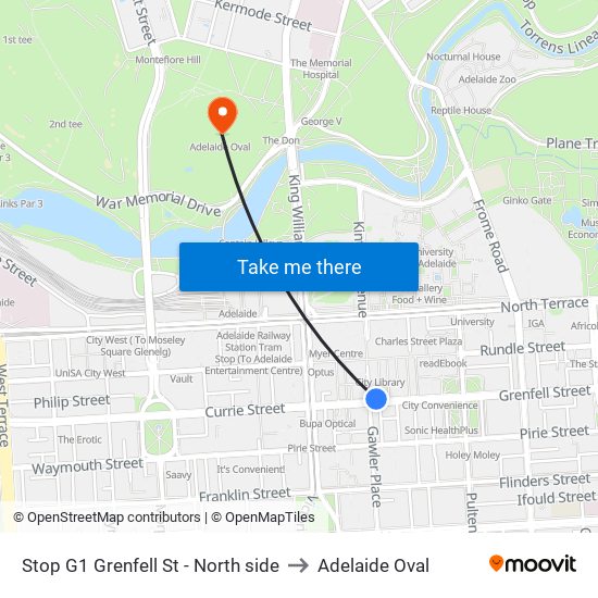 Stop G1 Grenfell St - North side to Adelaide Oval map