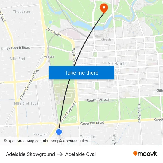 Adelaide Showground to Adelaide Oval map