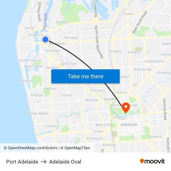 Port Adelaide to Adelaide Oval map