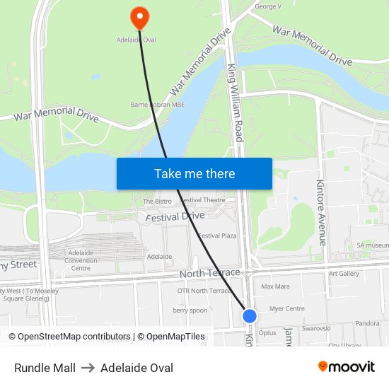 Rundle Mall to Adelaide Oval map