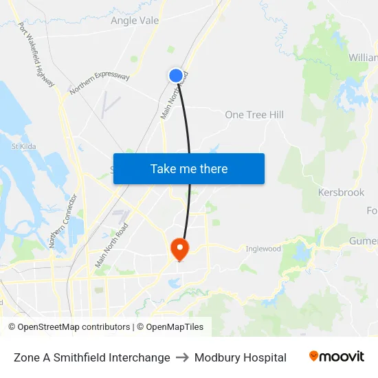 Zone A Smithfield Interchange to Modbury Hospital map