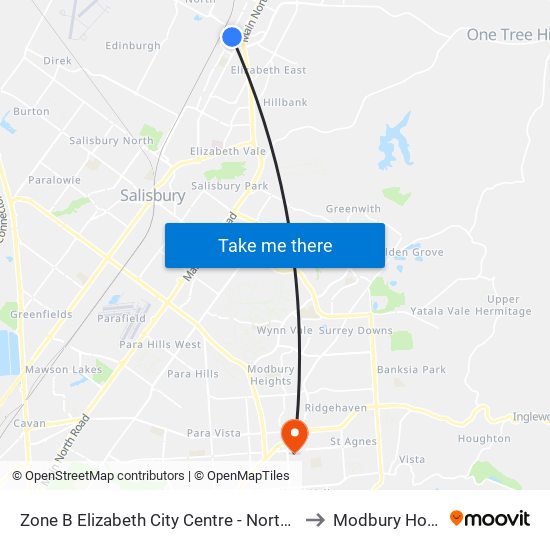 Zone B Elizabeth City Centre - North West side to Modbury Hospital map