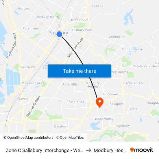 Zone C Salisbury Interchange - West Side to Modbury Hospital map