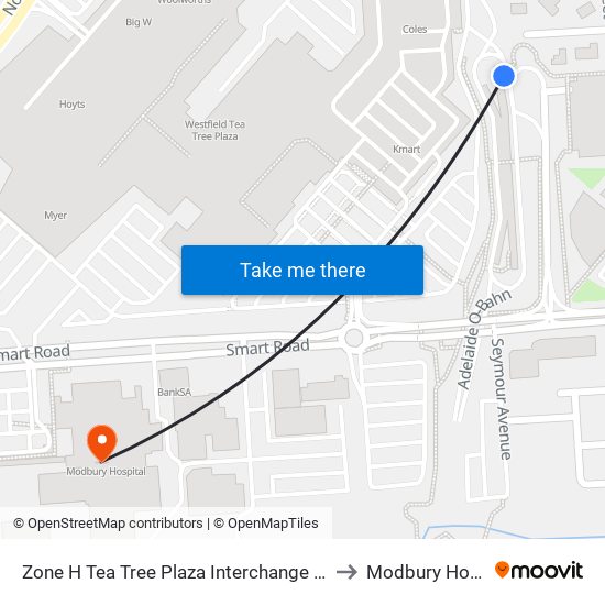 Zone H Tea Tree Plaza Interchange - West side to Modbury Hospital map