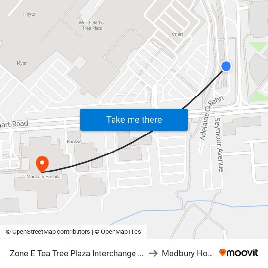 Zone E Tea Tree Plaza Interchange - East side to Modbury Hospital map